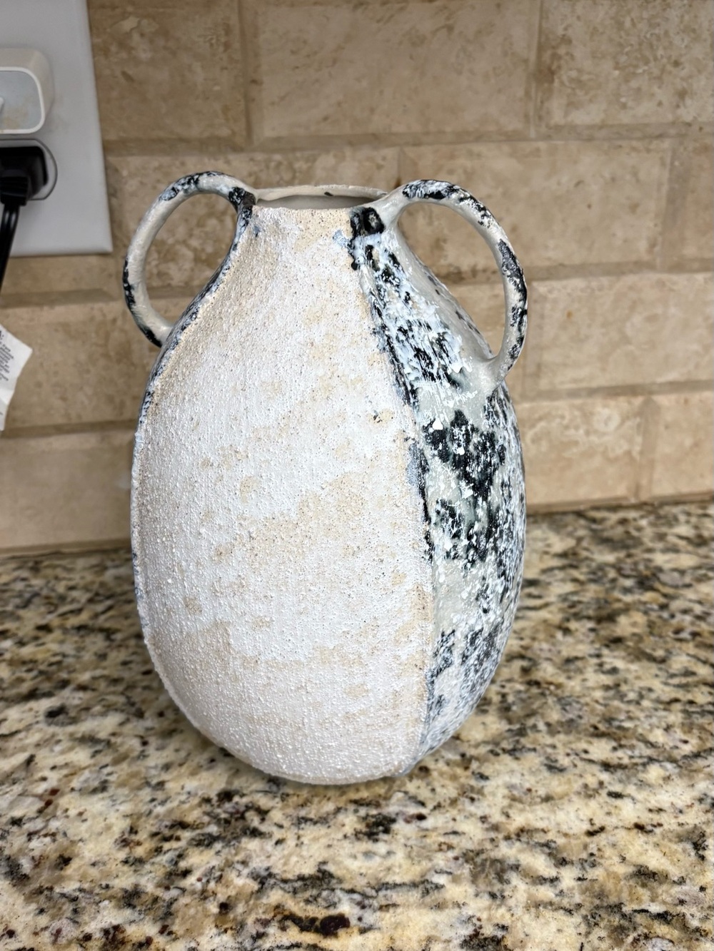 Handcrafted Textured Two-Tone Ceramic Vase - White and Black